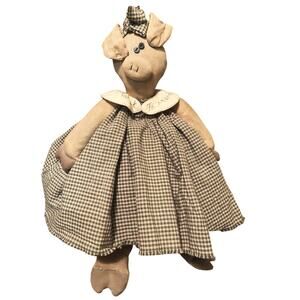 Primitive Look Pig in Dress Cottage Core Farmhouse Weighted Door Stop Handmade